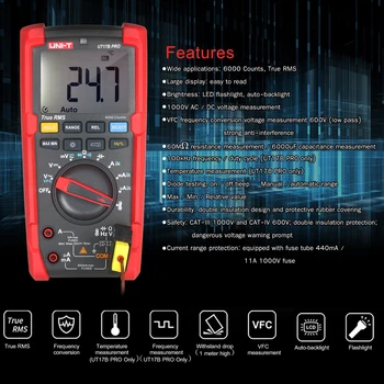 

RMS Digital Multimeter Auto-Ranging Multitester High Accuracy Universal Meter 6000 Counts with Flashlight VFC Mode UT17B Pro