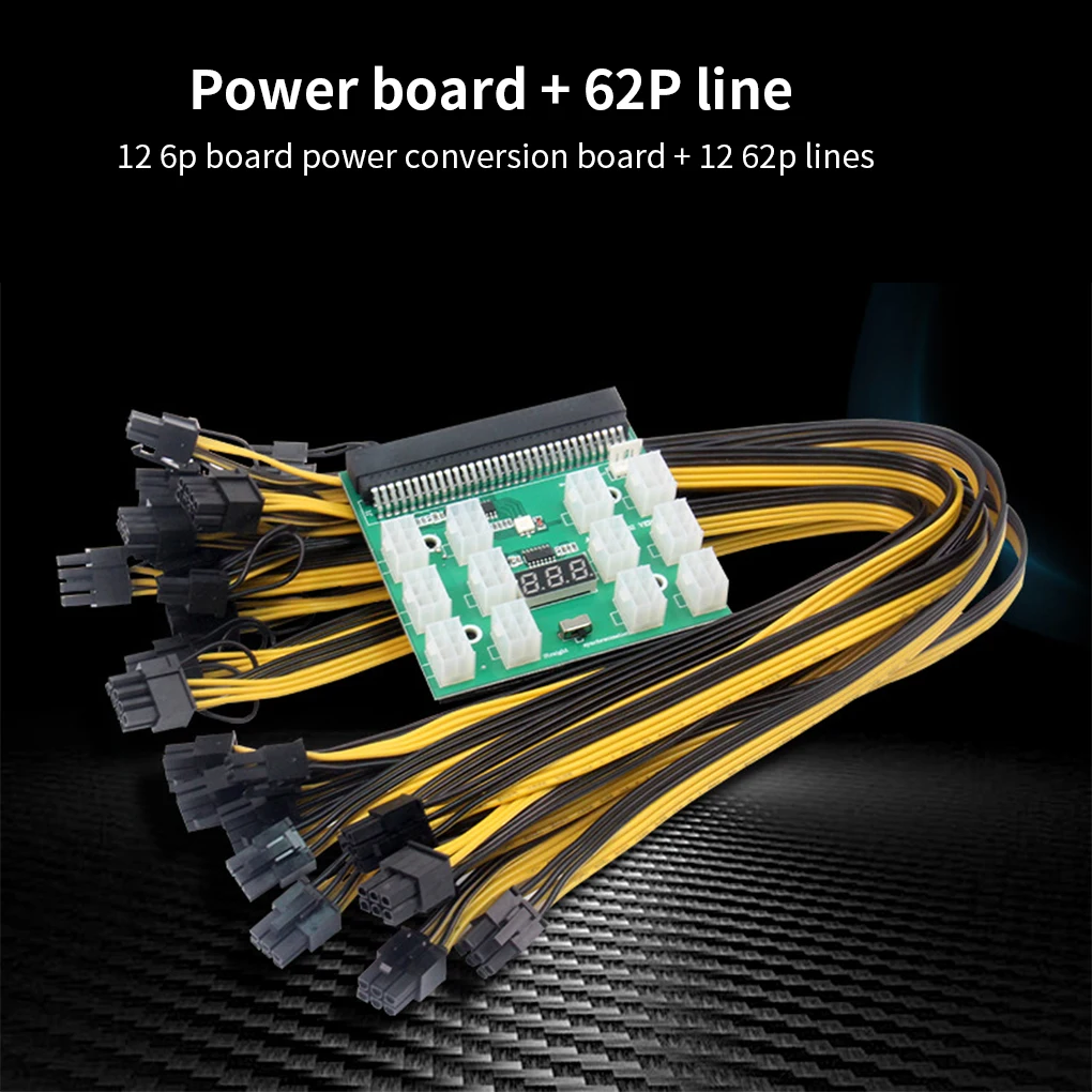 

1200w/750w Breakout Board + 12pcs 6P Male to (6+2)8P Male Power Cables Kits For HP PSU GPU Mining Ethereum
