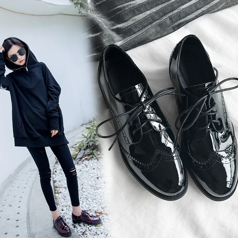 

Inside And Pure Leather 2018 New Style Korean-style round-Toe Bullock Shoes Spring And Autumn England Flat Top Shoes WOMEN'S Gen