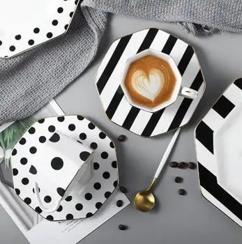 

Nordic polka dot striped golden stroke mug coffee cup western food plate polka dot cup mugs MJ624