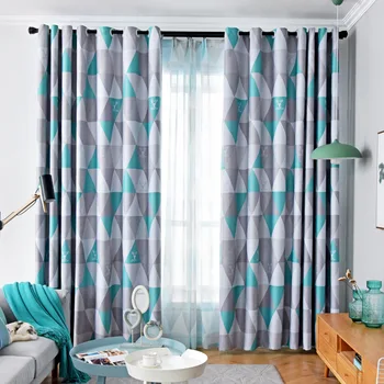 

sy Geometric Ins Style Modern Minimalist Nordic Imitation Beth Living Room Bedroom Customized Network hong cai Curtains