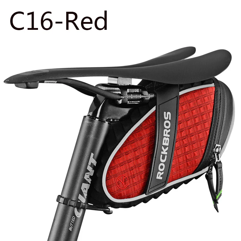 ROCKBROS Rainproof MTB Bicycle Saddle Bags Reflective Mountain Road Bike Tail Bags 4 Colors Outdoor Seat Cycling Accessories - Color: C16-Red
