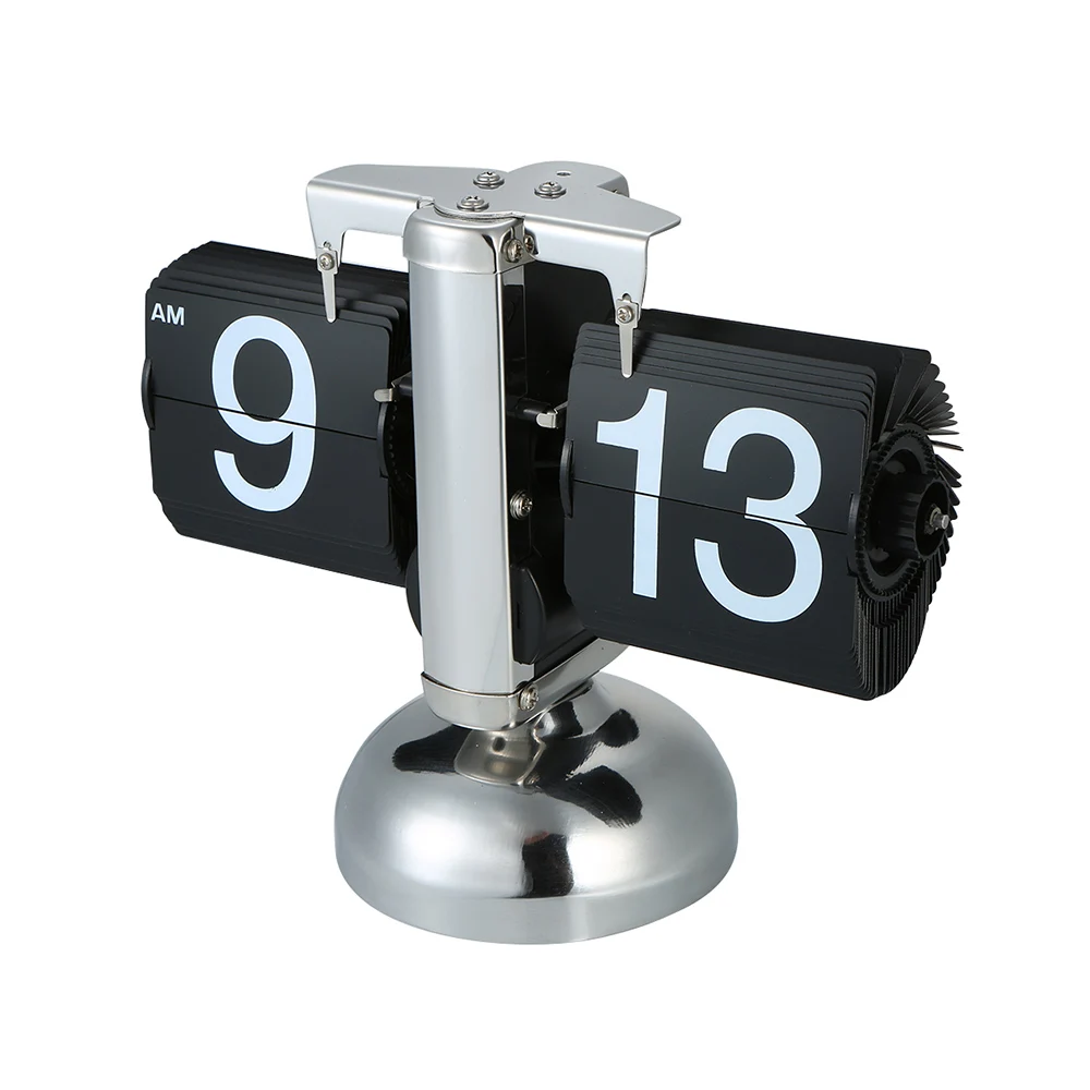 Digital Table Clock Flip Small Scale Retro Stainless Steel Internal Gear Quartz Home Decor