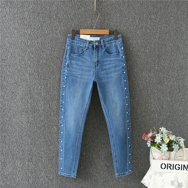 2019 плюс размер растягивающийся Lente herfst mode merk джинсы blauw повседневные джинсовые broek