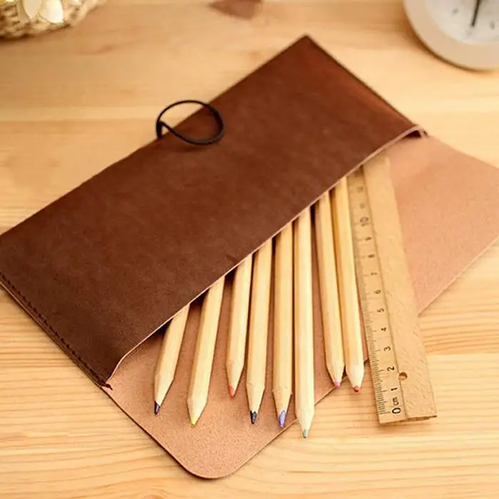 New Students Retro Style Button Organize Solid Rectangular Brown, Dark brown, Coffee Pencil Pen Bag