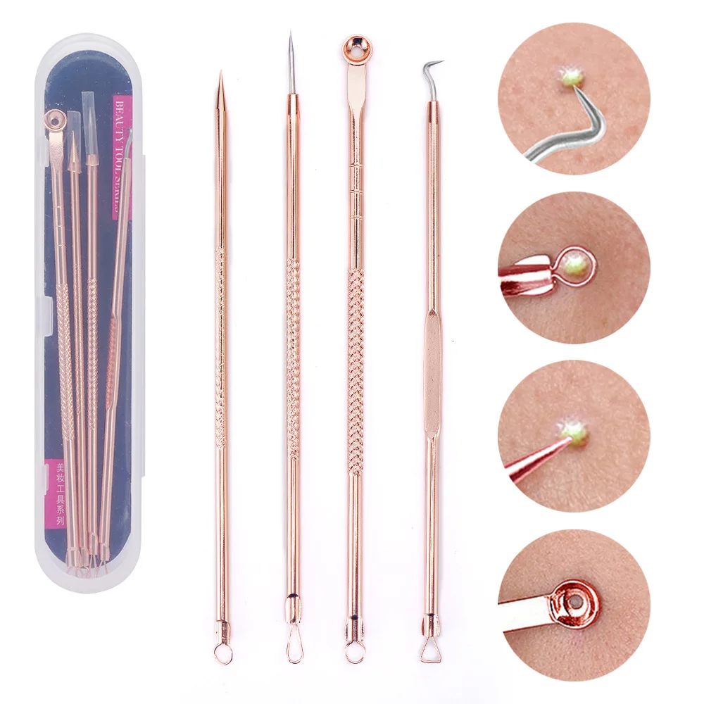 

4 Pieces Acne Remover Blackhead Acne Tool Set Facial Care Cleansing Acne Remover Acne Stainless Steel Remover Acne Needle Tool