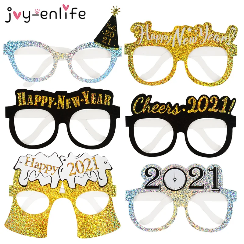 12pcs Twinkle Paper Glasses 2021 Happy New Year Decoration Eve Party Decor For Home 2020 Merry Christmas Ornaments Xmas Gifts