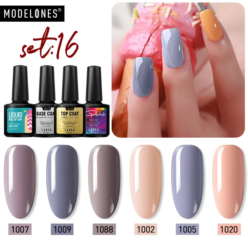 16 Modelones, 9 шт./лот, Гель-лак для ногтей, набор, впитывается, базовый топ, покрытие, синий цвет, серия, гель для ногтей, Полупостоянный лак, защита ногтей, кутикулы - Цвет: 16