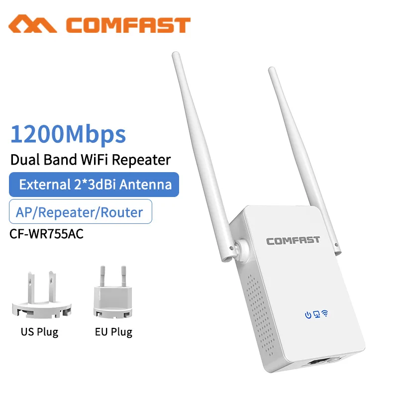 

Comfast CF-WR755AC AC1200 WIFI Repeater/Router/Access point 5.8Ghz Wireless Wi-Fi Range Extender 802.11AC Wifi Signal Amplifier
