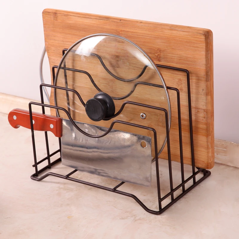 

Kitchen Shelf Pan Rack Cutting Board Holder Storage Pot Lid Organizer Stands Tapas Cover Stand Stainless Steel Dish Kitchen Rack