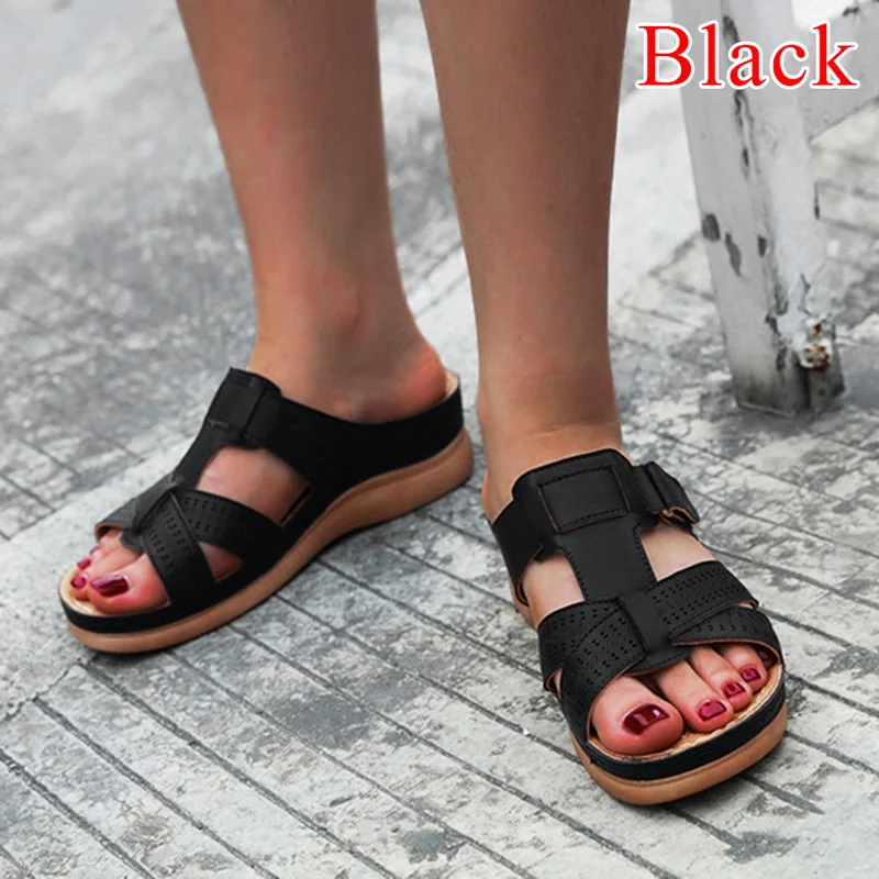 HEFLASHOR/женские шлепанцы; летняя повседневная обувь на танкетке с открытым носком; женская пляжная обувь; zapatos de mujer - Цвет: C black