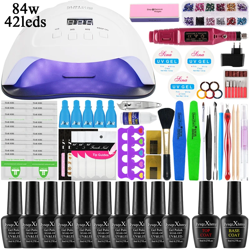 84W choose 10 colors 84/54/24 Вт лак для ногтей УФ-гель лак маникюрный набор для маникюра Комплект 10/18 Цвет гель Лаки комплект Фрезер для ногтей, сверлильный набор пилка для ногтей инструмент комплект гель-лака - Цвет: 84W choose 10 colors