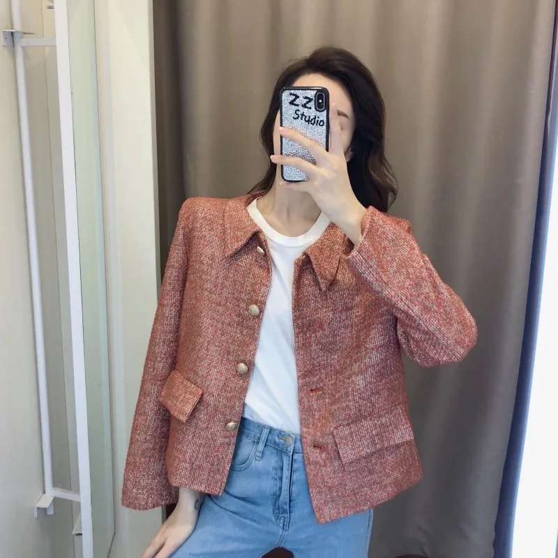 Fashion Tweed Jacket Female Design Spring Autumn Single Breasted Pink Outerwear Streetwear College Office Elegant Short Coat | Женская
