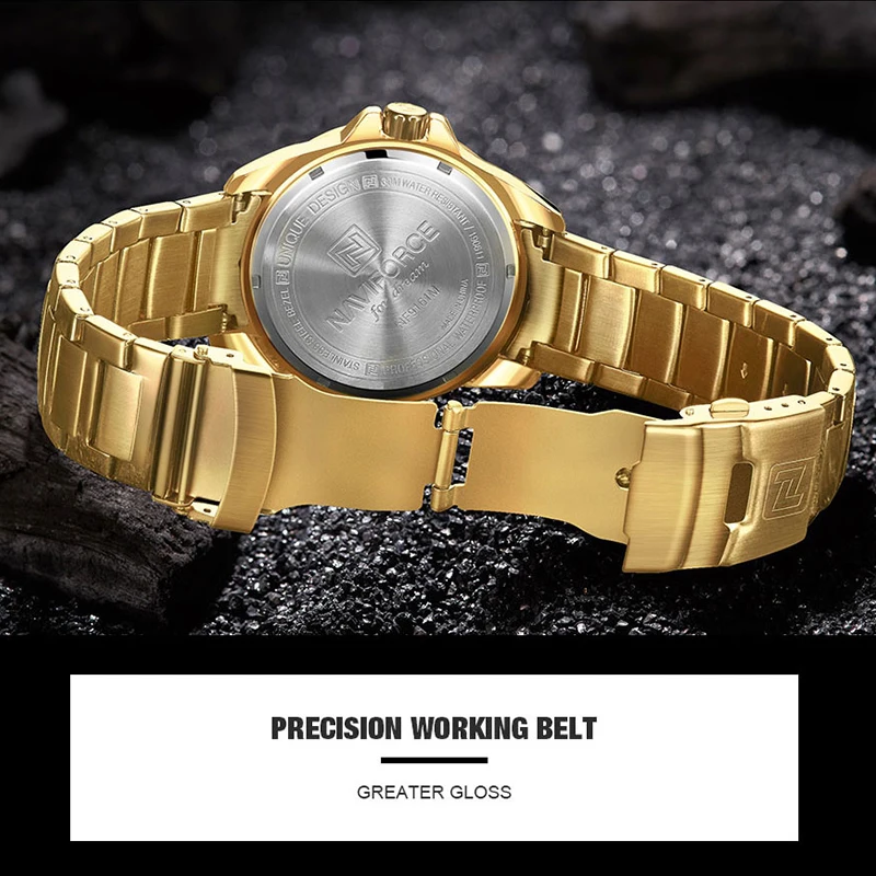 Skup NAVIFORCE moda militarna złoty zegarek mężczyźni luksusowy zegarek kwarcowy Sport zegar Wateproof zegarki Relogio Masculino 2019