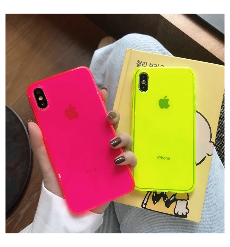 

Fashion Fluorescent Yellow Phone Case For iphone 11 Pro Max XR X XS Max 7 8 plus Back Cover luxury Couple Transparent Soft Cases