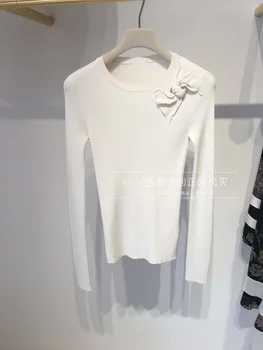 

18 Joker Round Neck Slim Fit Lady Bow Splicing Knitting Shirt Sweater 81061 Lose Money Qing