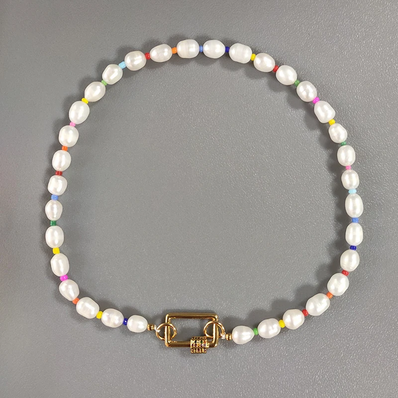 

Ожерелье женское из натурального пресноводного жемчуга с цветными бусинами