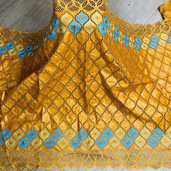 

African bazin riche fabric with brode Latest fashion embroidery bazin lace fabric with net lace 5 yards made in China