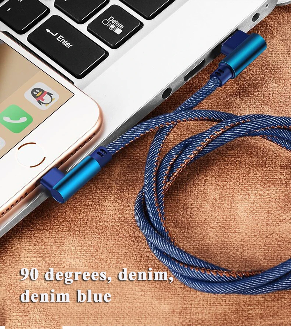 Подходит для ios, кабель для мобильного телефона, джинсовый USB кабель для передачи данных, двойной 90 градусов, джинсовый тип-c, Android, кабель для быстрой зарядки