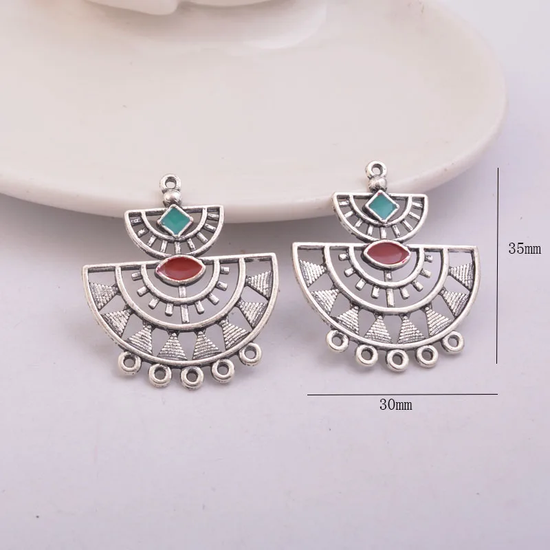 12pcs 골동품 실버 반 라운드 귀걸이 커넥터 금속 펜던트 기본 보석 커넥터