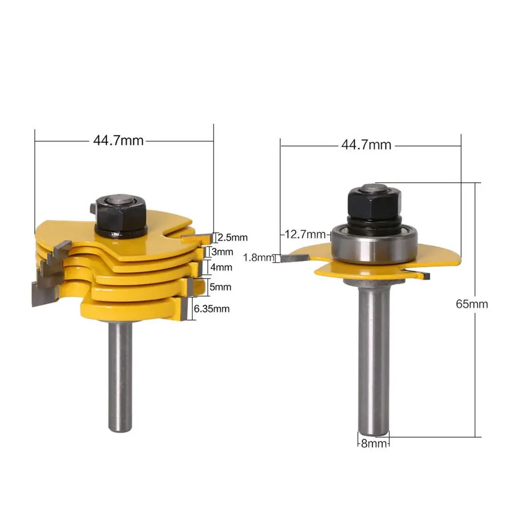 2PCS 8mm Shank Milling Cutter Router Bit Set high quality Tongue& Groove Joint Assembly Woodworking T-Milling Cutter Tool