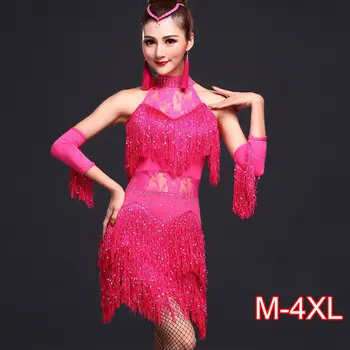 

Explosion Latin Dance Women Fringe Dress&Gloves&Earrings Competition/Practice Cha Rumba Samba Salsa Dance Dress Great Gatsby