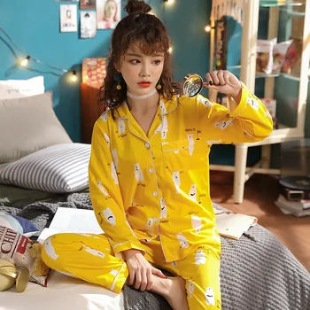 

JULY'S SONG Cotton 2 Pieces Pajamas Set Women New Printed Colorful Sleepwear Long Sleeve Pajamas Female Sleep Homewear