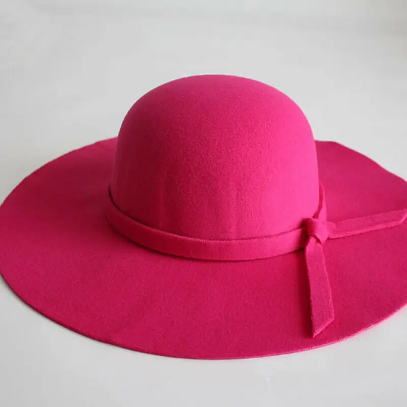 Rose Red Винтажные женские модные широкие свисающие поля фетровая шляпа-котелок из шерстяного войлока - Цвет: Rose Red