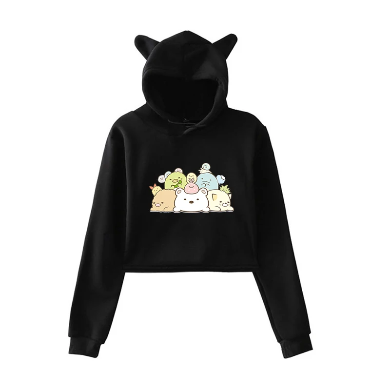 Harajuku/Женская толстовка; укороченный топ; толстовки; Kawaii Sumikko; розовые толстовки для девочек-подростков; Осенняя уличная одежда