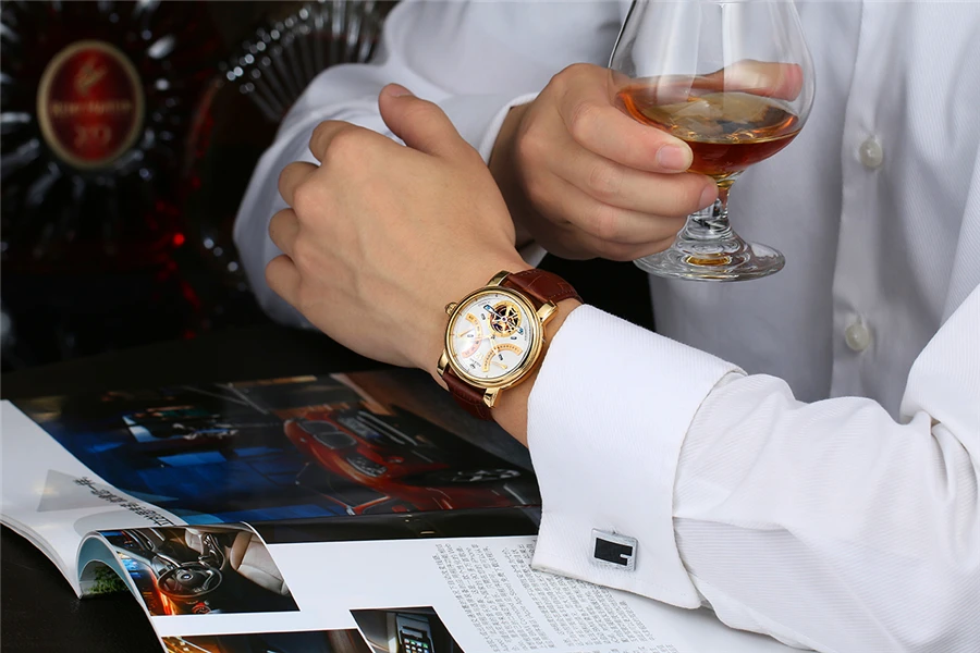 cheap Mechanical Watches AILANG 2022 Luxury Men's New Automatic Mechanical Watch Fashion Gold Case Weekly Calendar Waterproof Tourbillon Watches 5802B elegant mechanical watch