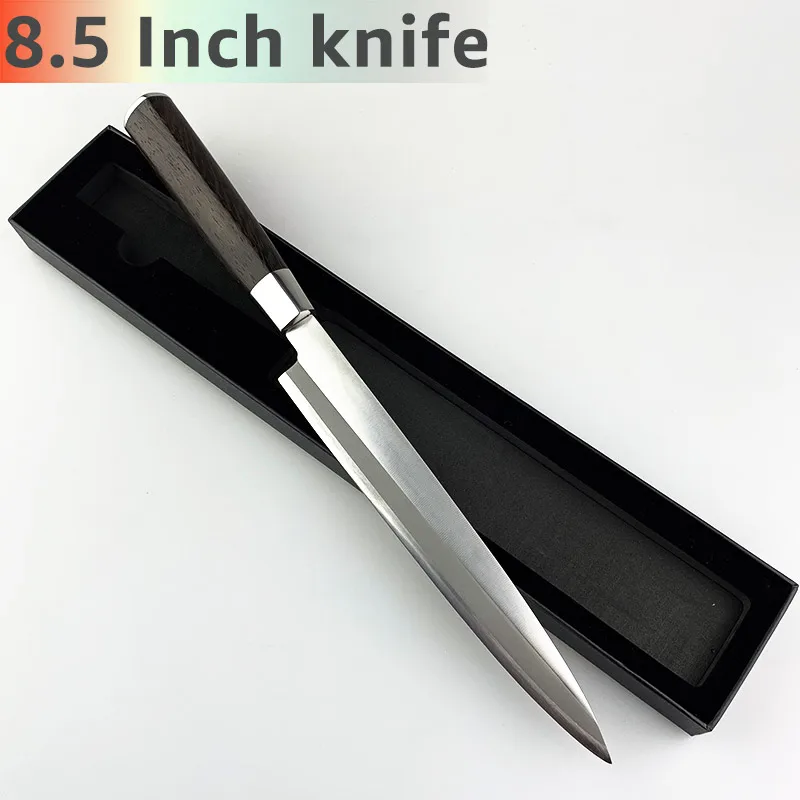 8.5 inch with box Кухонный нож 8,5, 9,5, 10,5 дюймов, японские ножи сашими, шеф-повара, суши, янагиба, 7CR17, 440C, нержавеющая сталь, филе лосося, мелкая - Цвет: 8.5 inch with box
