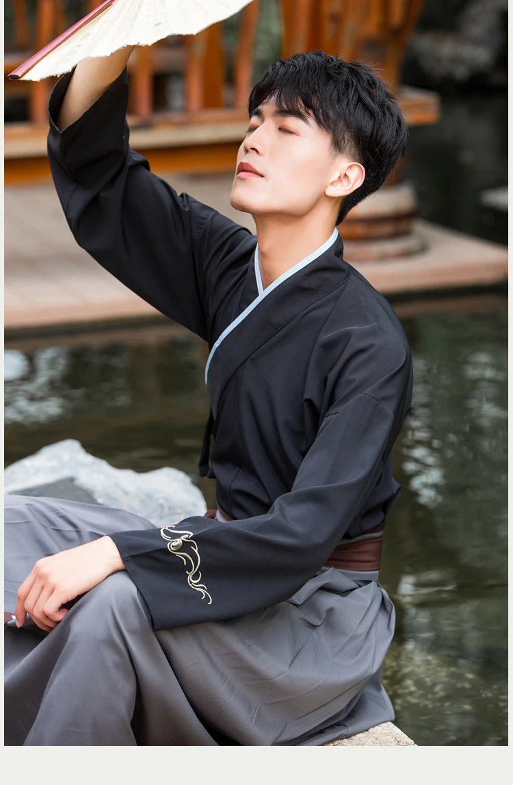 Male Chinese Ancient Costume Men Hanfu Chinese Traditional Costume Qing Dynast Clothes Robe Dance Folk Costume Cosplay DWY2339