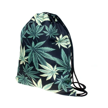 

2020 Maple Leaves New Fashion Women Black Weed Drawstring Backpack 3D Printing Travel Softback Women Drawstring Bags