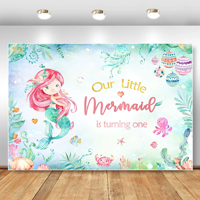 

Mermaid 1st Birthday Backdrop Watercolor Mermaid Birthday Photography Background Under The Sea Birthday Banner Backdrop