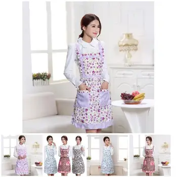 

Women Apron with Pockets Waterproof Plaid Print Kitchen Double Layer Thick Cloth Home Supplies QJS Shop