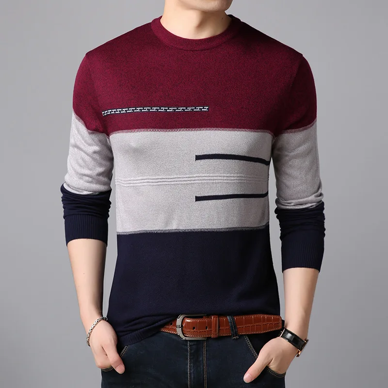 

Men's Sweater O-Neck Striped Slim Fit Knittwear Cotton Casual Mens Colorblock Sweaters Pullovers Pullover Men Pull Homme M-3XL