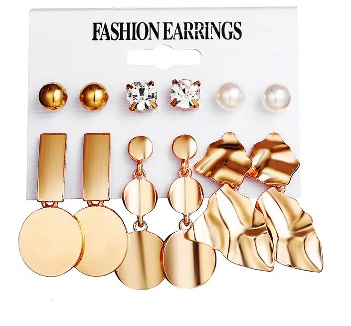 Металлические 6 пар/уп. серьги для женщин и девушек круглые геометрические