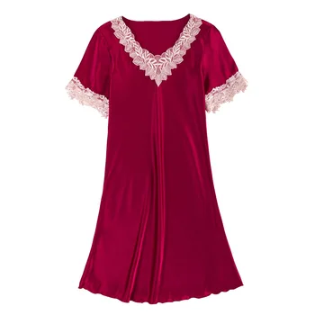 

Sexy Women Lace Flower Satin Silk Nightdress Short Sleeve Bow Mini Dress Home Wear Robe Female Nightie Solid Color Sleepwear