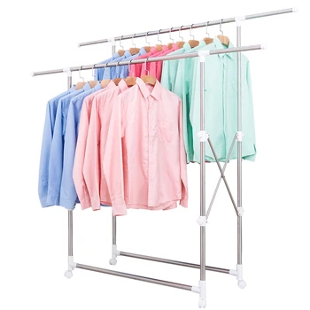 

Clothes Rack Stainless Steel Telescopic Double Pole Quilt Clothes Drying Rack Foldable Balcony Clothes Dryer Clothes Hanger