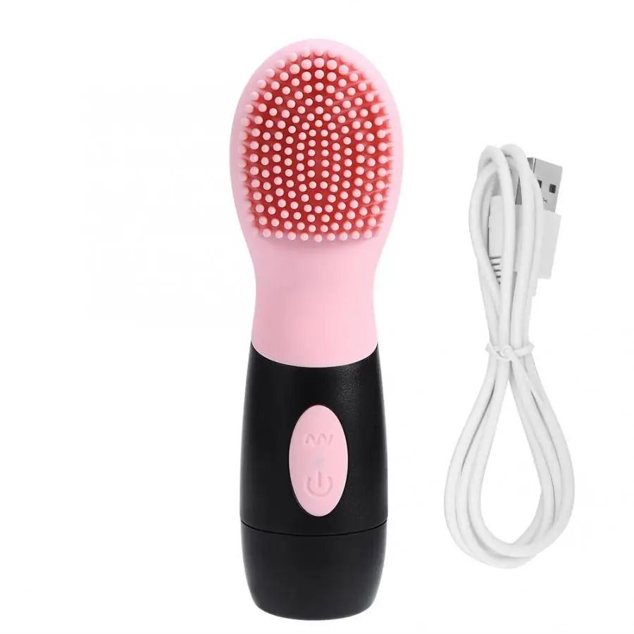 Electric Facial Cleanser Brush Silicone Face Pore Deep Cleansing Vibration Massager Facial Vibration Brush - Цвет: Розовый