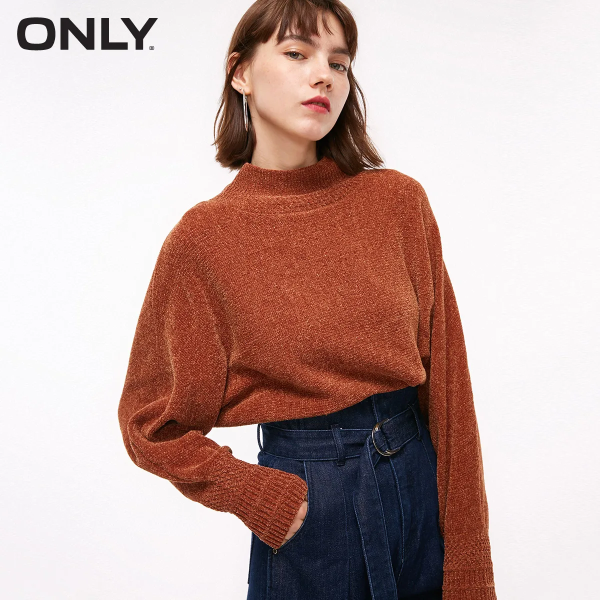 Только осень зима женский свободный крой с длинными рукавами пуловер вязаный | 118313502