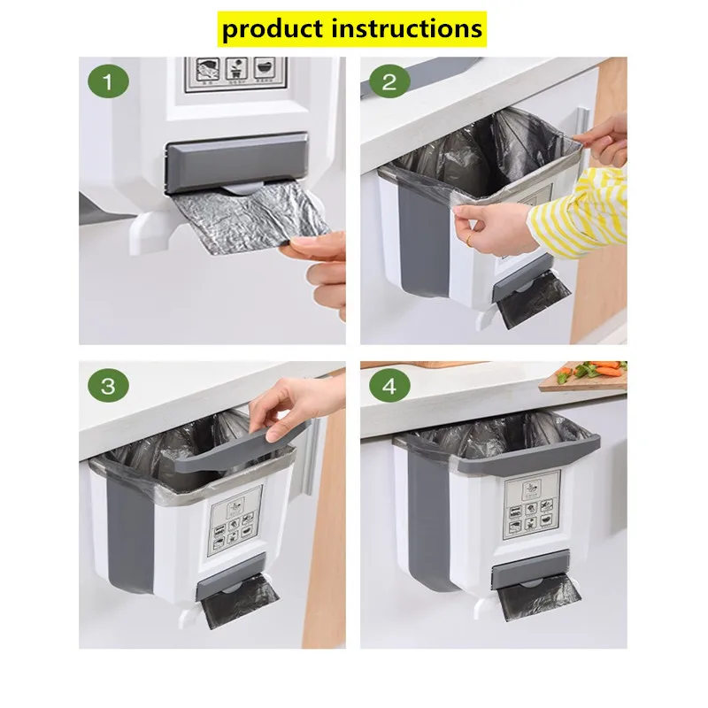9L Folding Waste Bins Kitchen Garbage Bin Foldable Car Trash Can Wall Mounted Trashcan for Bathroom Toilet Waste Storage Bucket