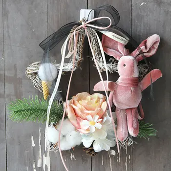 

Artificial Flower Wreath Christmas Hanging Wall Ornament Handwork Rattan Bunny Door Wreath Hanging Decoration Photography Props