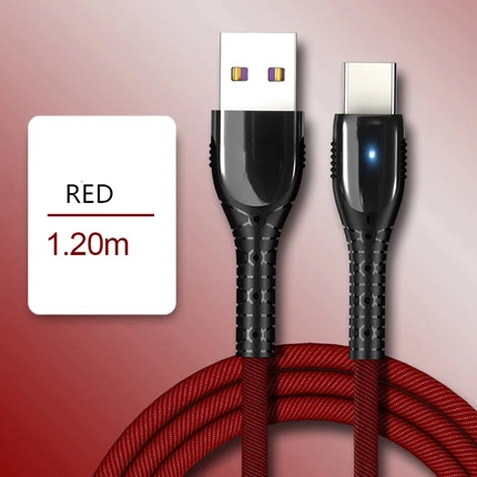 5A Тип C USB кабель для мобильного телефона с Зарядное устройство Тип type-C для быстрой зарядки для Xiaomi mi 9T Red mi samsung S10 huawei мобильного телефона - Цвет: Red
