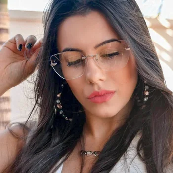 

Luxury brand glasses fashion frameless polygonal glasses frame computer game glasses cat eye sunglasses 95556