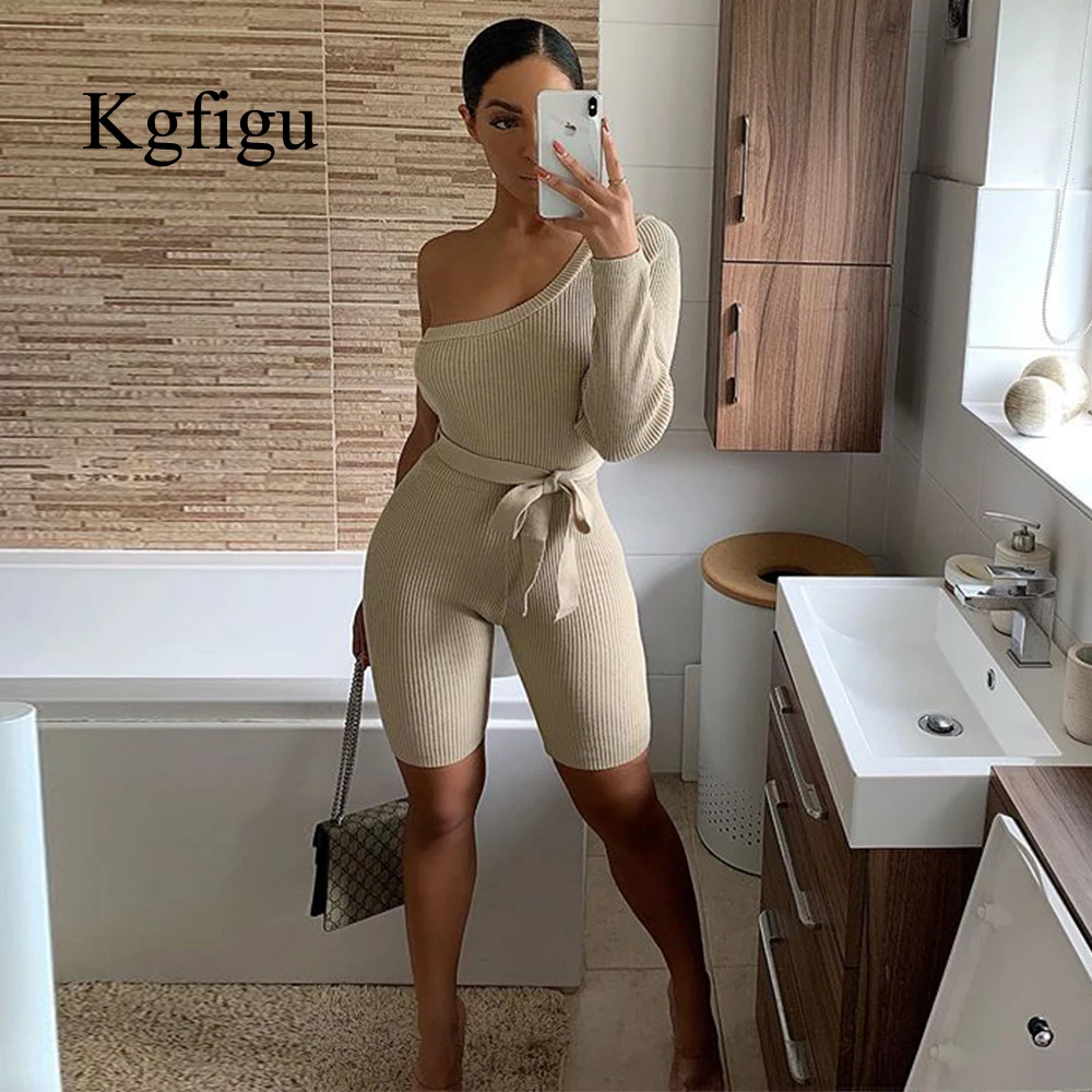 KGFIGU хаки на одно плечо комбинезоны новые женские сексуальные ребристые брюки комбинезоны уличная одежда