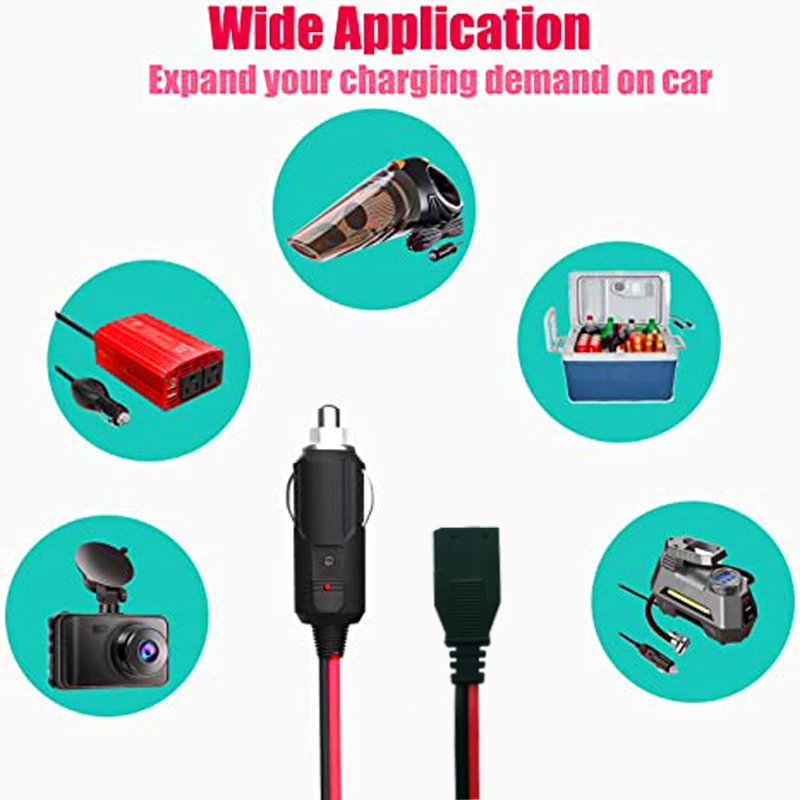 CB power cord cable 2-wire 15A 3-pin Plug Fused Replacement CB Power Cord with 12V Cigarette Lighter Plug for CB/Ham Radio