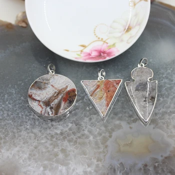 

5Pcs/lot,Natural Ocean Stones Slab Beads silvers Bails Pendant,Large Flat Round Coin Arrow triangle jaspers stone Slab Jewelry