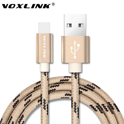 USB кабель для iPhone VOXLINK нейлоновый Плетеный зарядный кабель для мобильного телефона для iPhone X 8 8plus 7s plus 6plus 5S Кабели для телефонов - Цвет: Gold