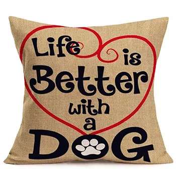 

Throw Pillow Covers Life is Better with A Dog Warm Words Cotton Linen Home Decorative Throw Pillow Case Cushion Cover 18’’x18’’